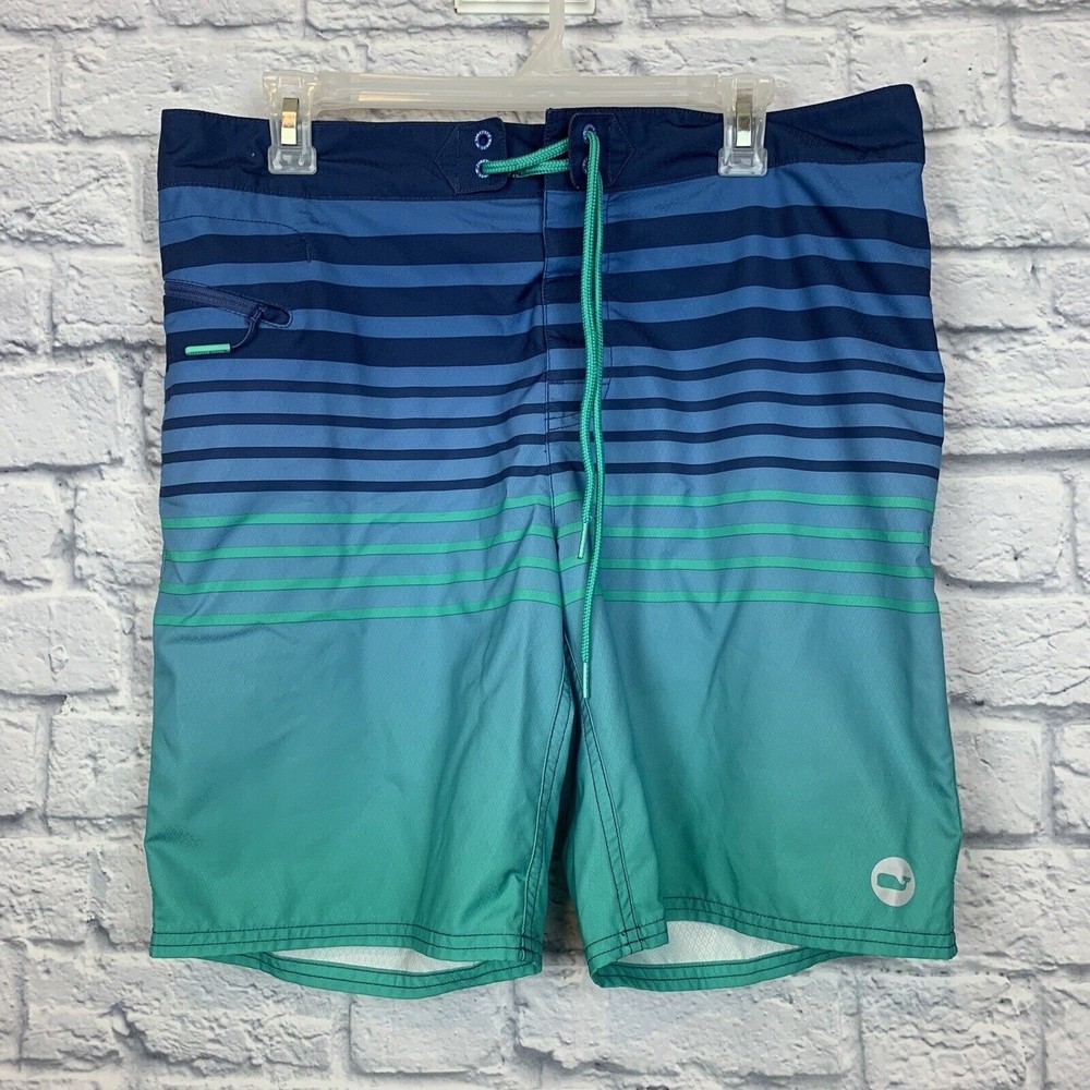 Vineyard Vines Mens Blue Green Board Water Shorts Swimwear Shorts Striped 33‎